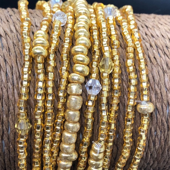 Multi Strand Tiny Gold Glass Seed Stretch Stacking Beaded Bracelet - Picture 3 of 12